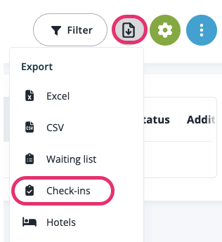 Esporta check-in in un file Excel schermata
