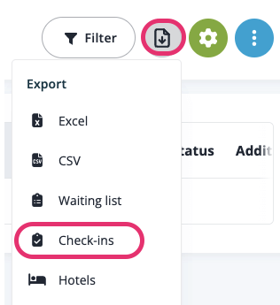 Export check-in in excel file screenshot 