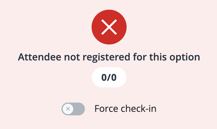Check-in denied for a specific session screenshot on mobile device