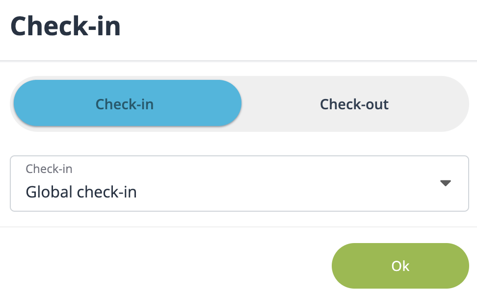 Select check-in type screenshot on mobile device